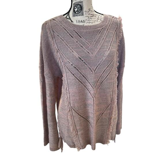 Artesia Womens Medium Sweater Crew Neck Textured Fringe Side Tie Boho Side Ties - Picture 1 of 16